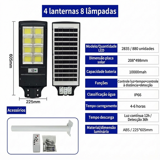 Luminária Solar LED Integrada com Sensor de Movimento para Jardim, Quintal e Área Externa