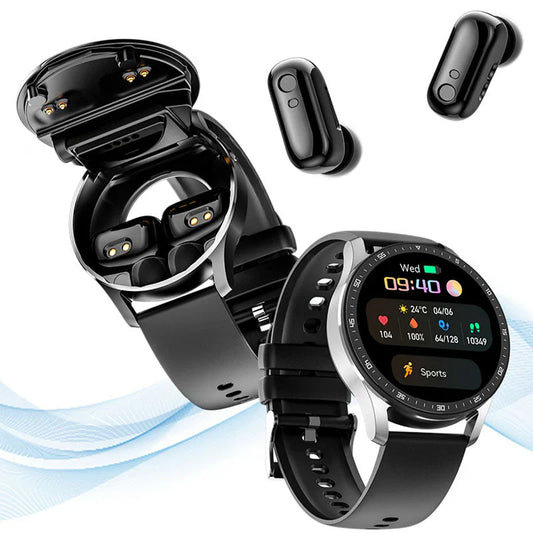 ⌚🎧 Revolucione sua experiência com tecnologia vestível! Smartwatch 2 em 1 com fones Bluetooth 🎧⌚